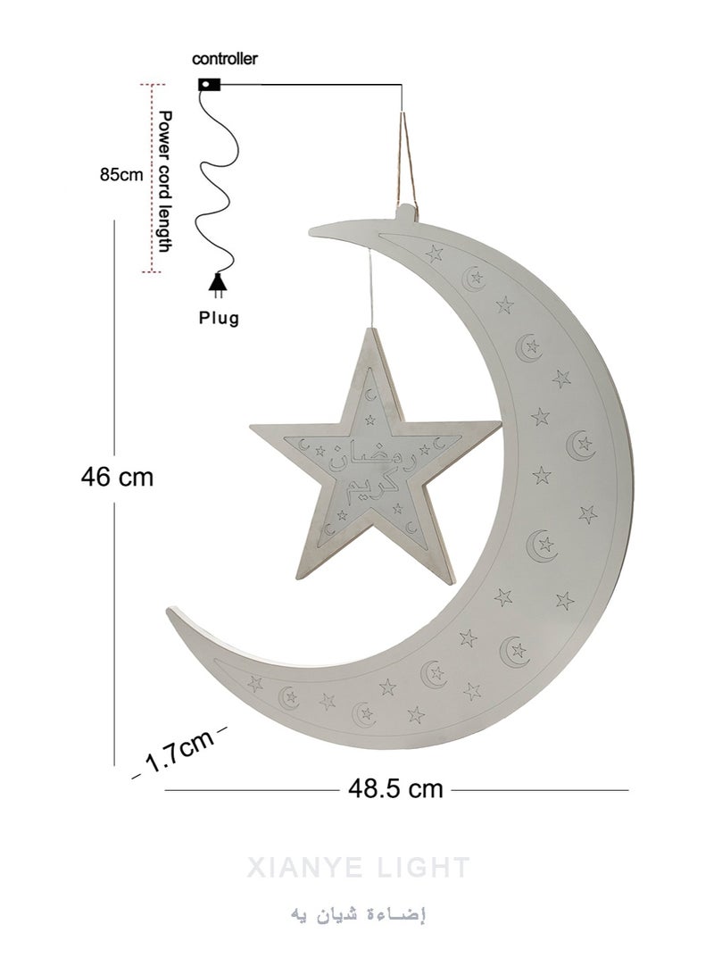 XIANYE Ramadan Large Crescent Moon Hanging LED Light, 19 Inches Mosque Eid Mubarak Window Light Plug Powered Warm White Crafts Light with Star Ornament, Big Shining Decoration LED Fairy Light for Home Party, Muslims, Islamic Festive Gift - Image 4